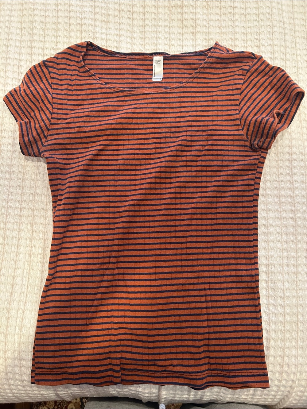 American apparel Striped Rust and Black Short-Sleeve Women’s Top